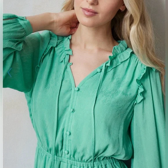 NWT LC Lauren Conrad Ruffle Neck Button Front Dress Size Large - Picture 3 of 7